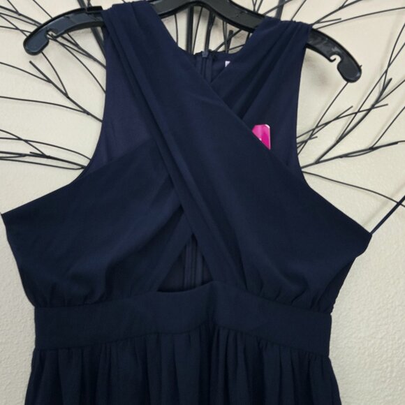 NWT Pink Boutique sz 14 criss cross front with cut out belly blue maxi gown - Picture 4 of 5